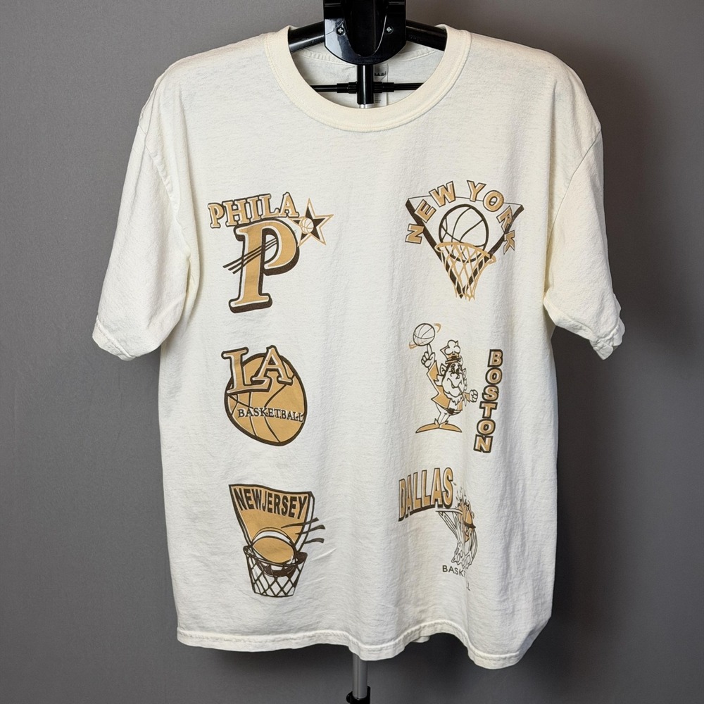 Gildan Shirt Mens XL White Basketball Graphic Tee New York Boston Dallas Philly